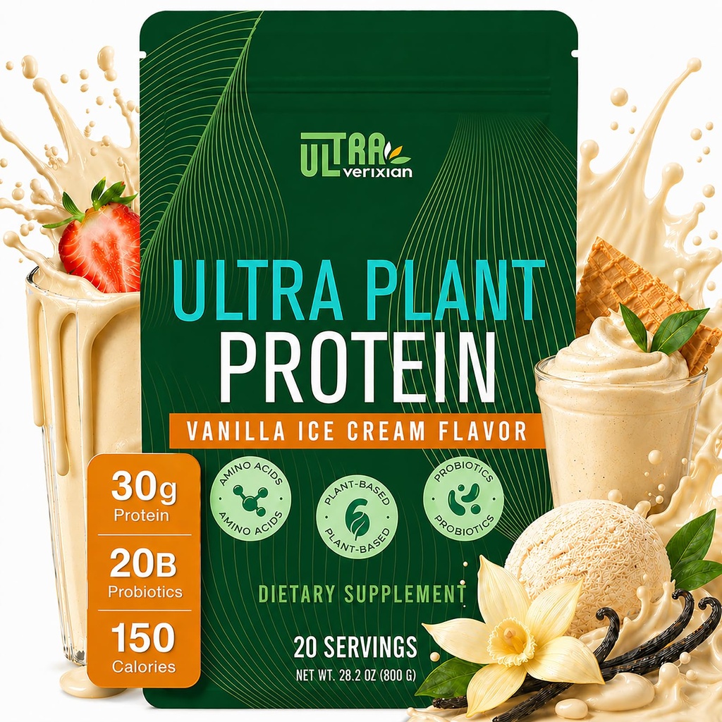 30g Organic Vegan Protein Powder, Plant-Based Protein Powder, Meal Replacement, 20 Billion Probiotics, 0g Sugar, Energy, Focus, Recovery, Dairy-Free, Easy Digestion, Vanilla, 20 Servings