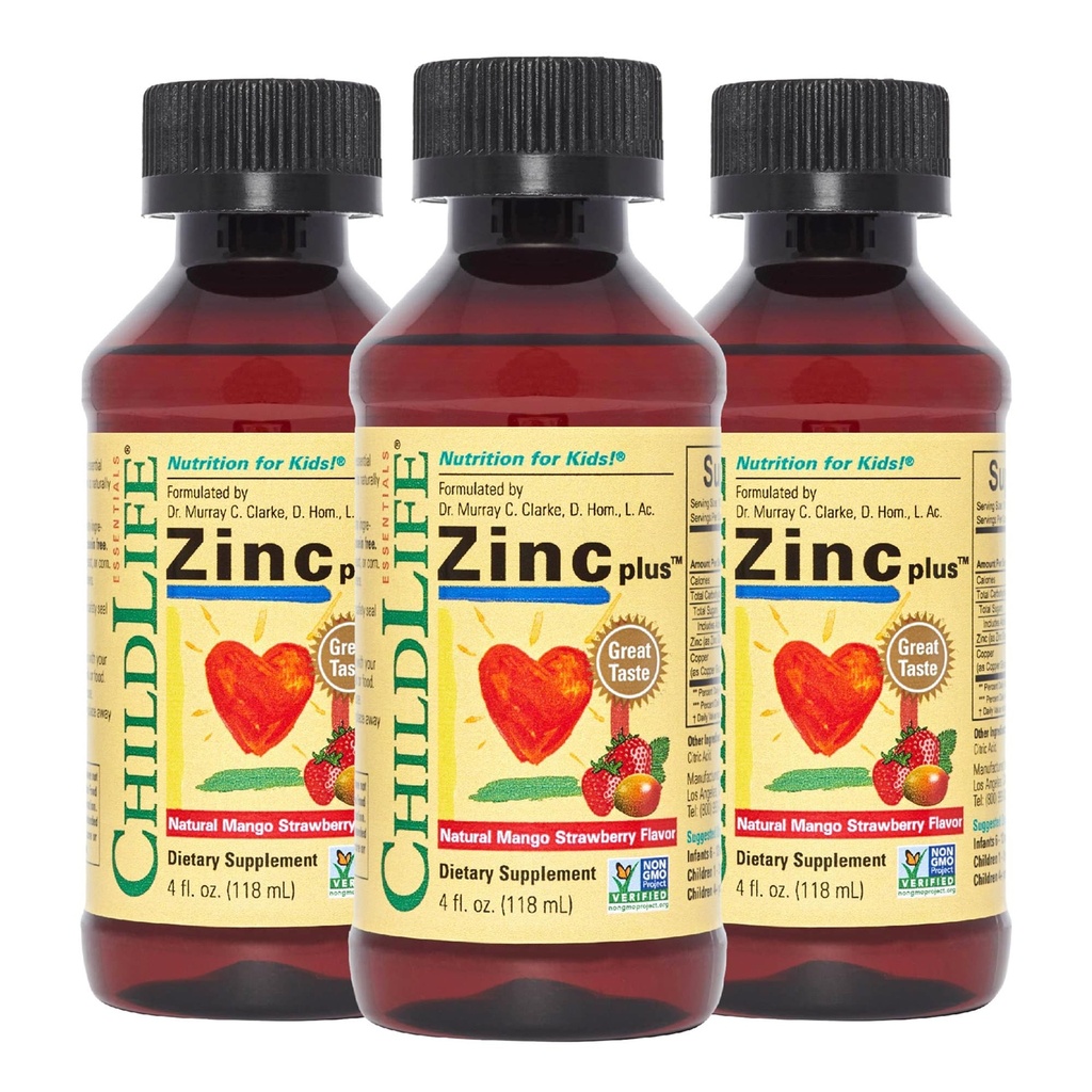 Çocuklar ve Toddler için ESSENTIALS Sıvı Çinko Plus - Sıvı Tamam Durağı, Immune Support - Mango Strawberry, 4 Fl Oz (Pack of 3)