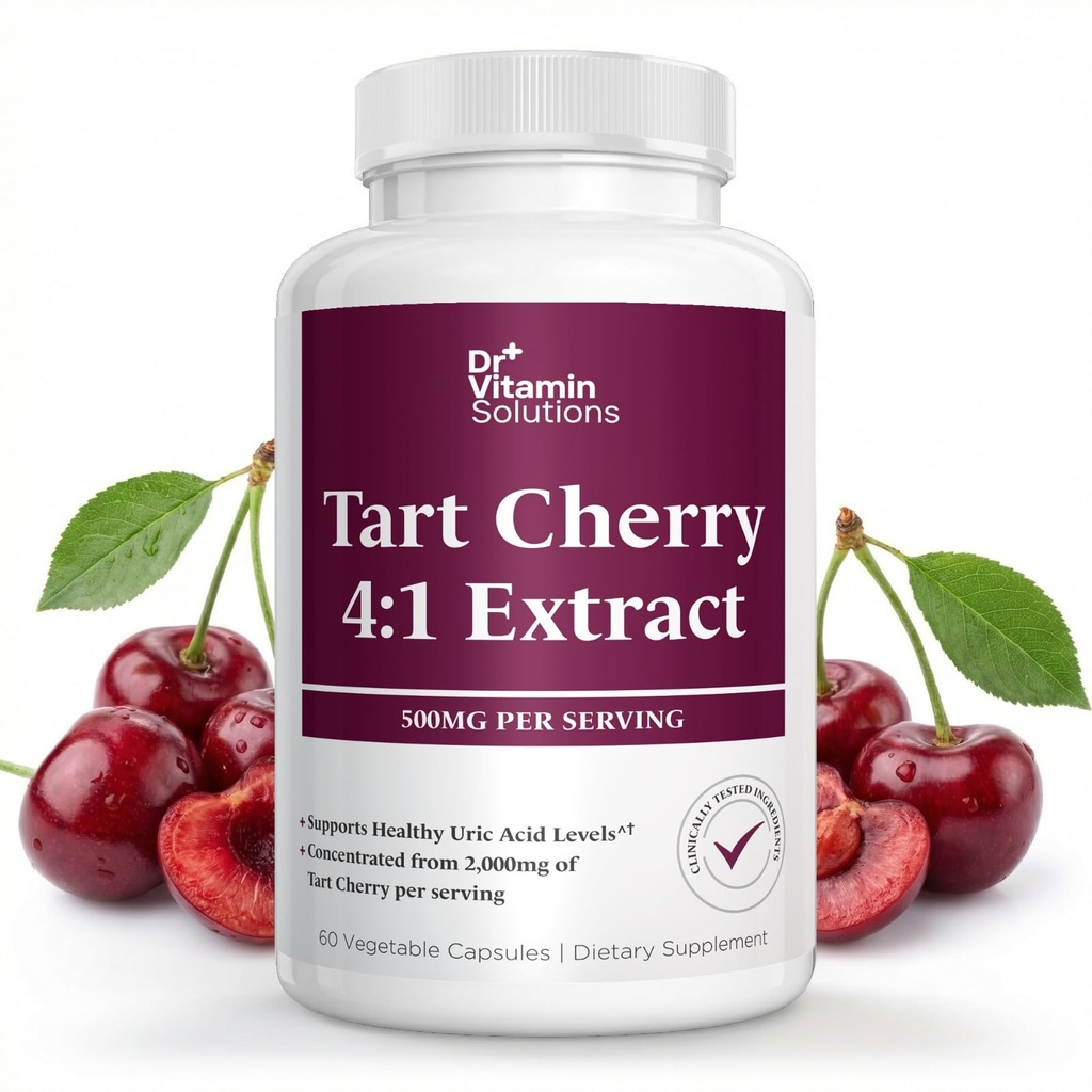 Tart Cherry Extract Capsules – 4:1 Concentrated Equivalent to 2,000 mg Whole Tart Cherry per Serving – Uric Acid, Joint & Sleep Support – Antioxidant Polyphenol Formula, Non-GMO, 60 Vegetable Capsules