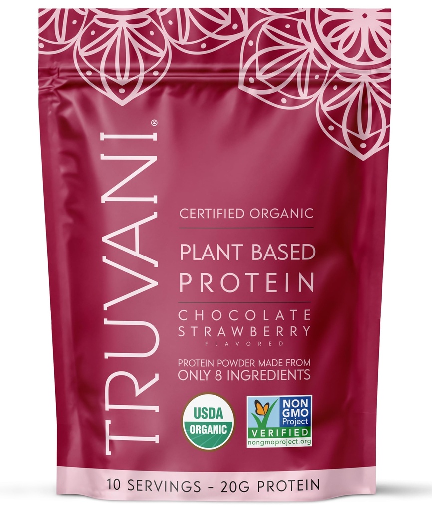 Truvani Vegan Pea Protein Toz | Chocolate Strawberry | 20g Organik Plant Temel Protein | 10 Servisler | Keto | Gluten & Dairy Free | Low Carb | Ek Olmayan Şeker