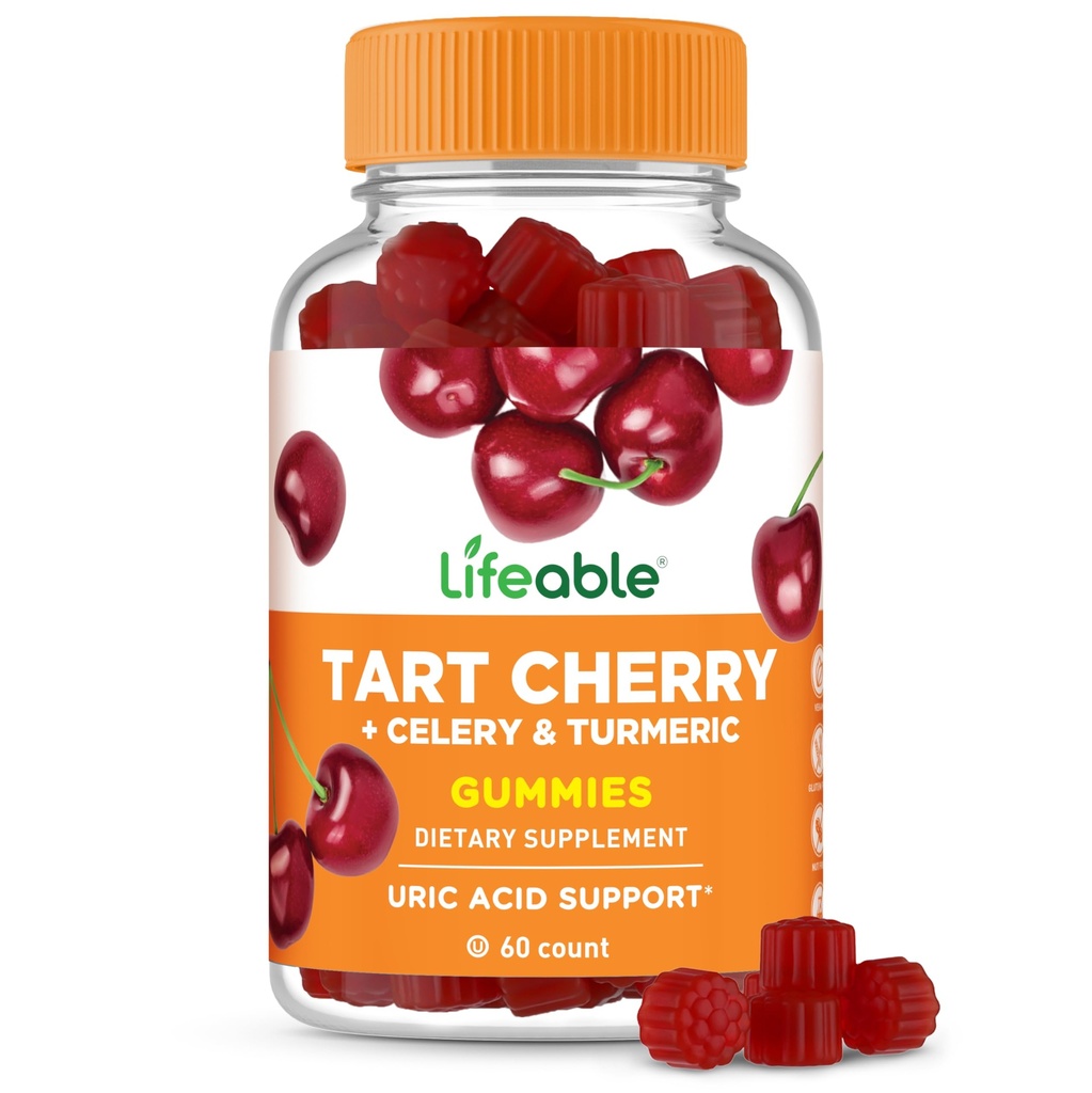 Lifeable Tart Cherry Gummies for Uric Acid Support, Tasty Cherry Flavored Tart Cherry Supplement with Celery & Turmeric Extract, Vegan & Gluten Free, 60 Count