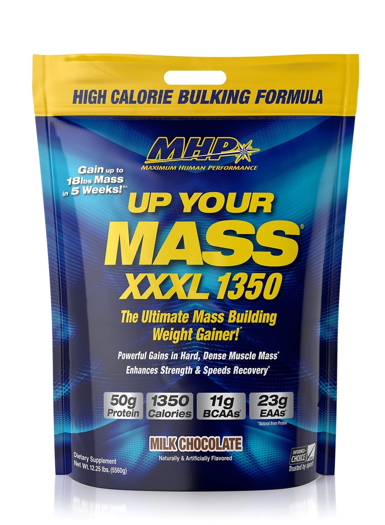 MHP UYM XXXL 1350 Mass Building Weight Gainer, Muscle Mass Gains, w/50g Protein, High Calories, 11g BCAAs, Leucine, Milk Chocolate, 16 Servings