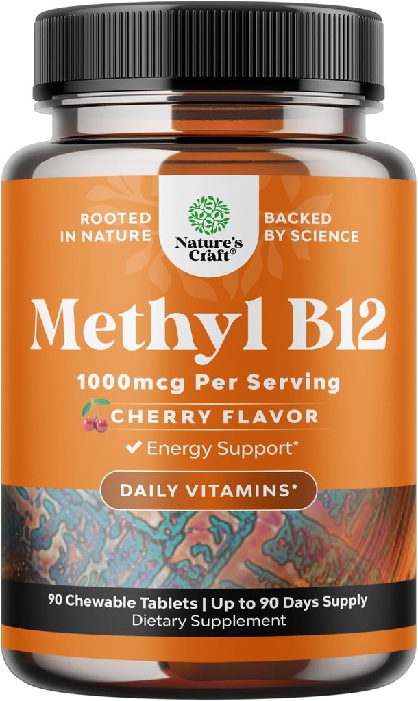 Chewable Vitamin B12 1000 mcg - Bloodated B12 Vegan Vitamin for Brain Support Natural Energy - Bone Health Eye Care and Mood Boost with Hair Skin and Nails Halal Vitamins