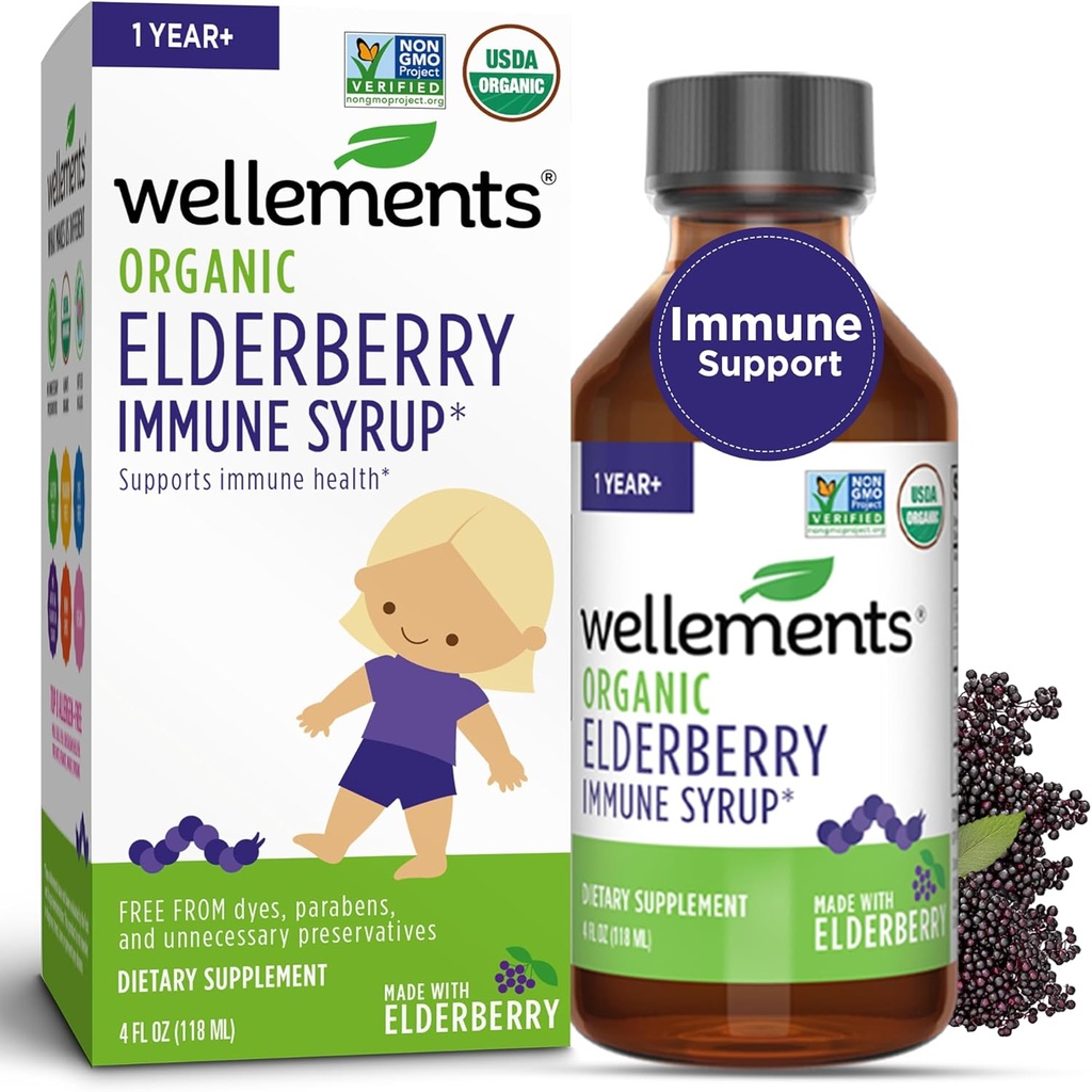 Çocuklar için Organik Yaşlılar Syrup | Destekler Immune Health * Bebekler ve Toddler için Organik Yaşlılar, USDA sertifikalı Organik & GMO | 1 Yıl + 4 Fl Oz
