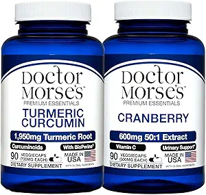 Doktor Morse'nin Turmeric Curcumin 1950 mg & Cranberry 30000 mg - Ortak Destek, Urinary Tract Health ve Immune Boost with BioPerine & C, FDA-Registered, NSF-Cerrec 90 Capsules
