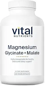Vital Nutrients Magnezyum Glycinate + Malate | 120 mg Vegan Supplement for Women and Men | Muscle, Heart, Bone Support* | Promosyonlar | Gluten, Süt ve Soy Free | 200 Capsules