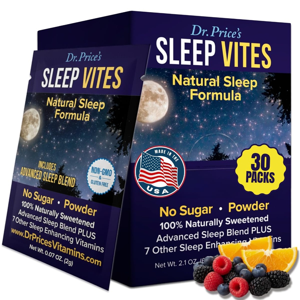Dr. Price's Vitamins Natural Sleep Aid - Sleep Supplement - Melatonin for Sleep - 30 Packets - Sleep Aids Yetişkinler, Tryptophan, Calming Magnezyum Toz, Drowsy Sleep Support