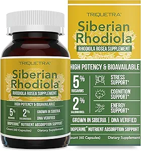 Max Strength Siberian Rhodiola®: Rhodiola Rosea 5% Rosavins, 2% Salidroside & BioPerine® για ενισχυμένη απορρόφηση – Βοηθά στην υποστήριξη του στρες, της ενέργειας και της εστίασης* – Καλλιέργεια στη Σιβηρία, DNA Επαληθευμένο (60 κάψουλες)