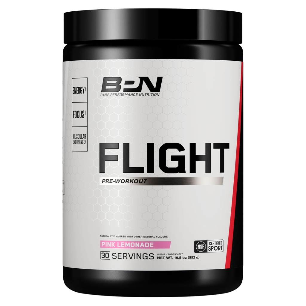 BARE PERFORMANCE NUTRITION BPN Flight Pre Workout, Supports Energy and mental Focus, CarnoSyn® Beta Alanine, Pink Lemonade, 30 Hizmet