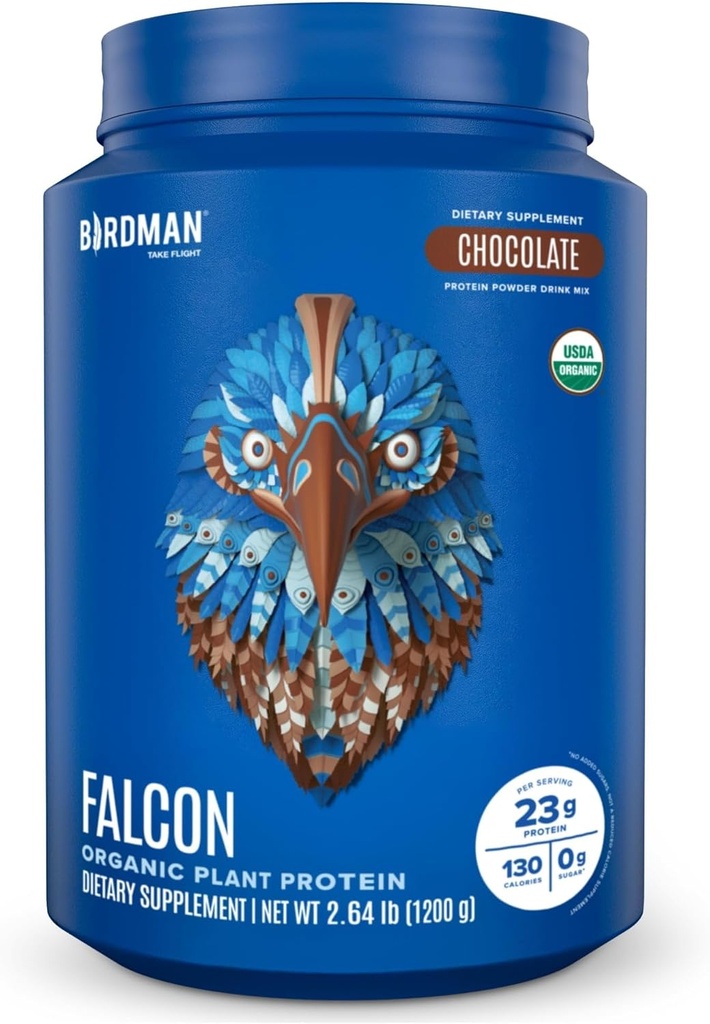 BIRDMAN Falcon Vegan Protein Powder Organic, Stevia & Sugar Free, Πρωτεΐνη με βάση το φυτό, Χαμηλό Καρβίδιο, Γαλακτοκομικά Χωρίς, Κέτο, Μη Πρωτεΐνη Whey, Προβιοτική, Πρωτεΐνη Pea Flavor - 37 Μερίδες - 2,64lb
