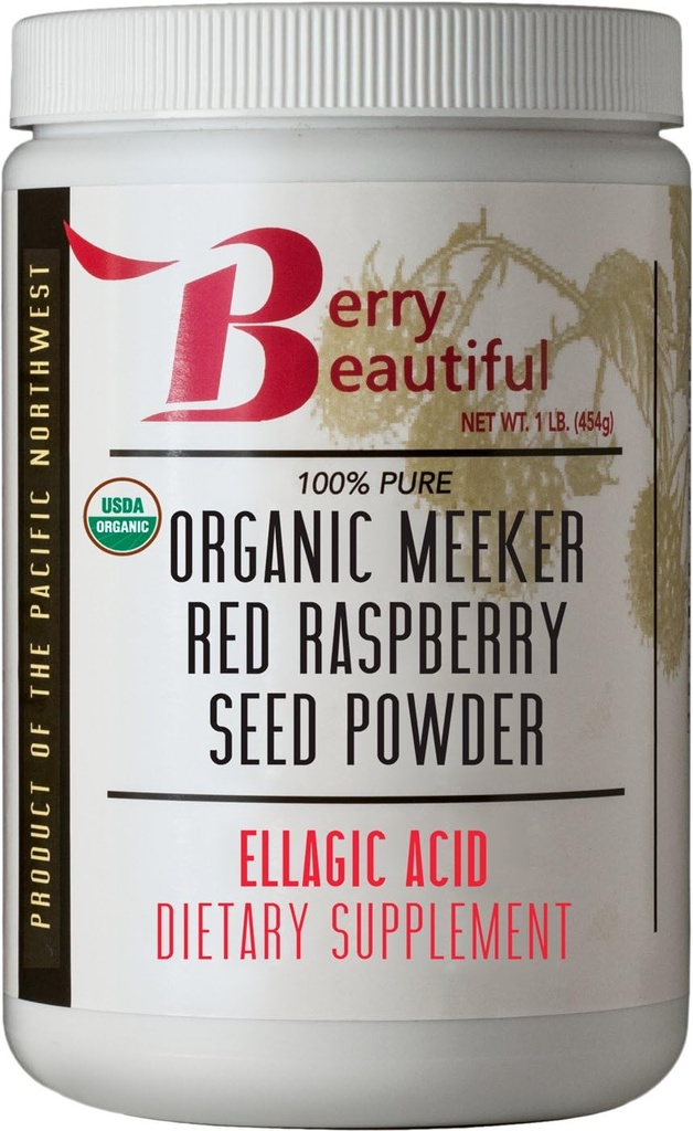 Berry Beautiful Organic Meeker Red Raspberry Seed Powder (Ellagic Acid, Fiber) - 1 lb (454g) - Ψυχρή πίεση από US-Grown Raspberries
