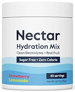Nectar Sugar Free Ηλεκτρόλυτα Σκόνη - Βιολογικά Φρούτα Χωρίς Ζάχαρη ή Θερμίδες - Ενυδατική Σκόνη για Αφυδάτωση Ανακούφιση και ενυδάτωση - Κέτο και Παλαιό (Strawberry Lemonade 40 σερβιρίσματος Tub)