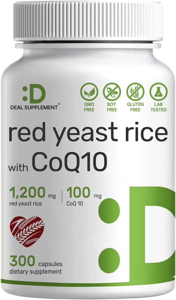 Deal Supplement Red Yeast Rice 1.200 mg Per AQ10, 300 Capsules – Antioksi Support – Pure Monascus Purpureus Toz Kaynağı – Citrinin Free, Non-GMOMO