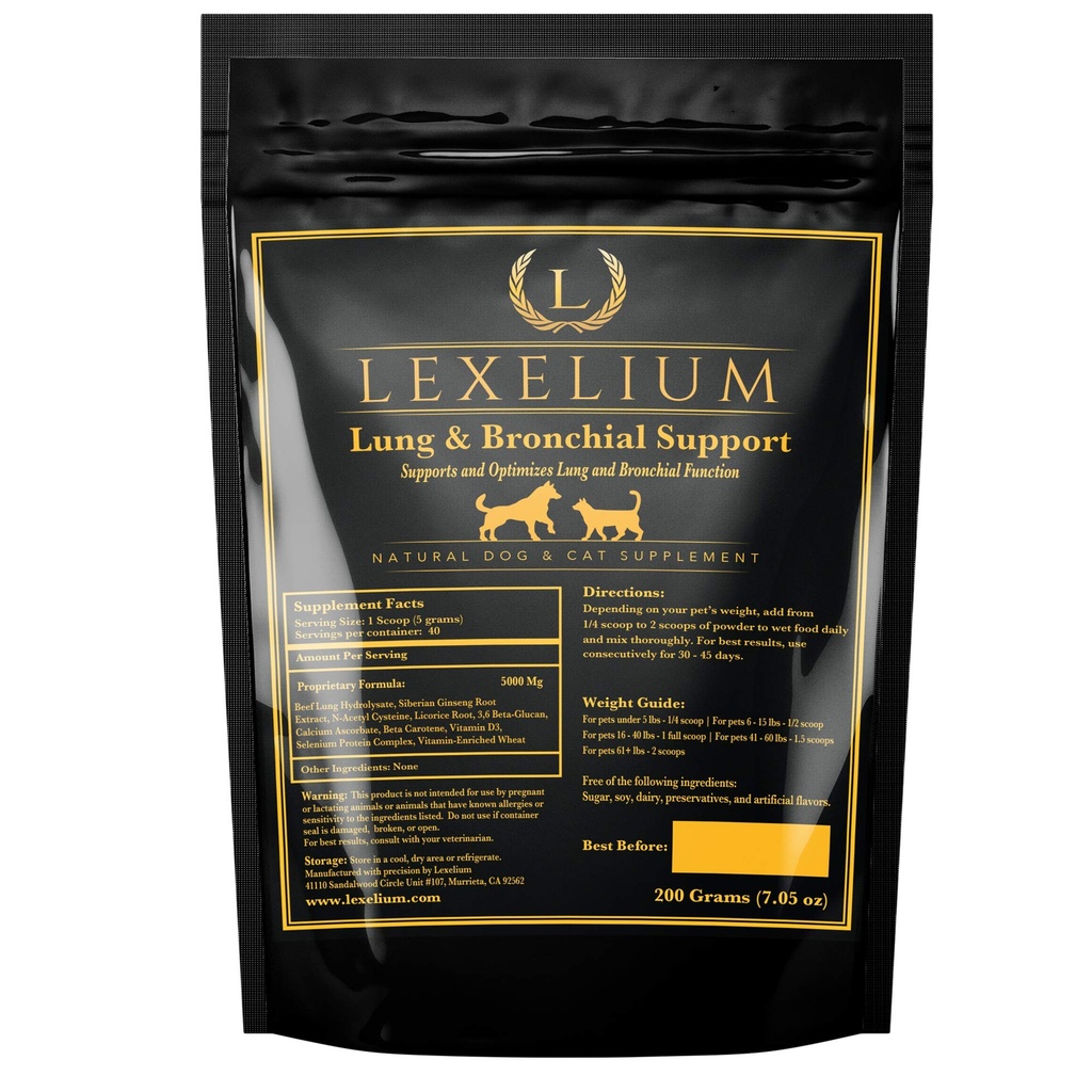 Lung & Bronchial Supplement for Dogs and Cats - Provides Breathing Support & Keeps Lung Healthy – Optimizes Lung Function & Breathing - Easy to Mix Powder - 200G