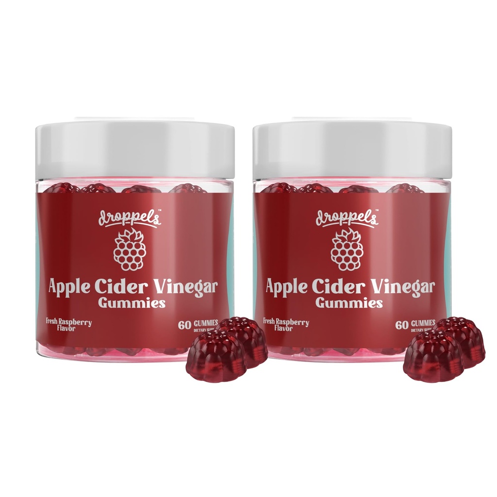 Droppels Apple Cider Vinegar Gummies 1000 mg with Beet Root & Pomegranate | Non-GMO, Vegan-Friendly, Gluten Free | Supports Digestion, Metabolism, Energy & Immune Health | Raspberry Flavor Flavor Flavor