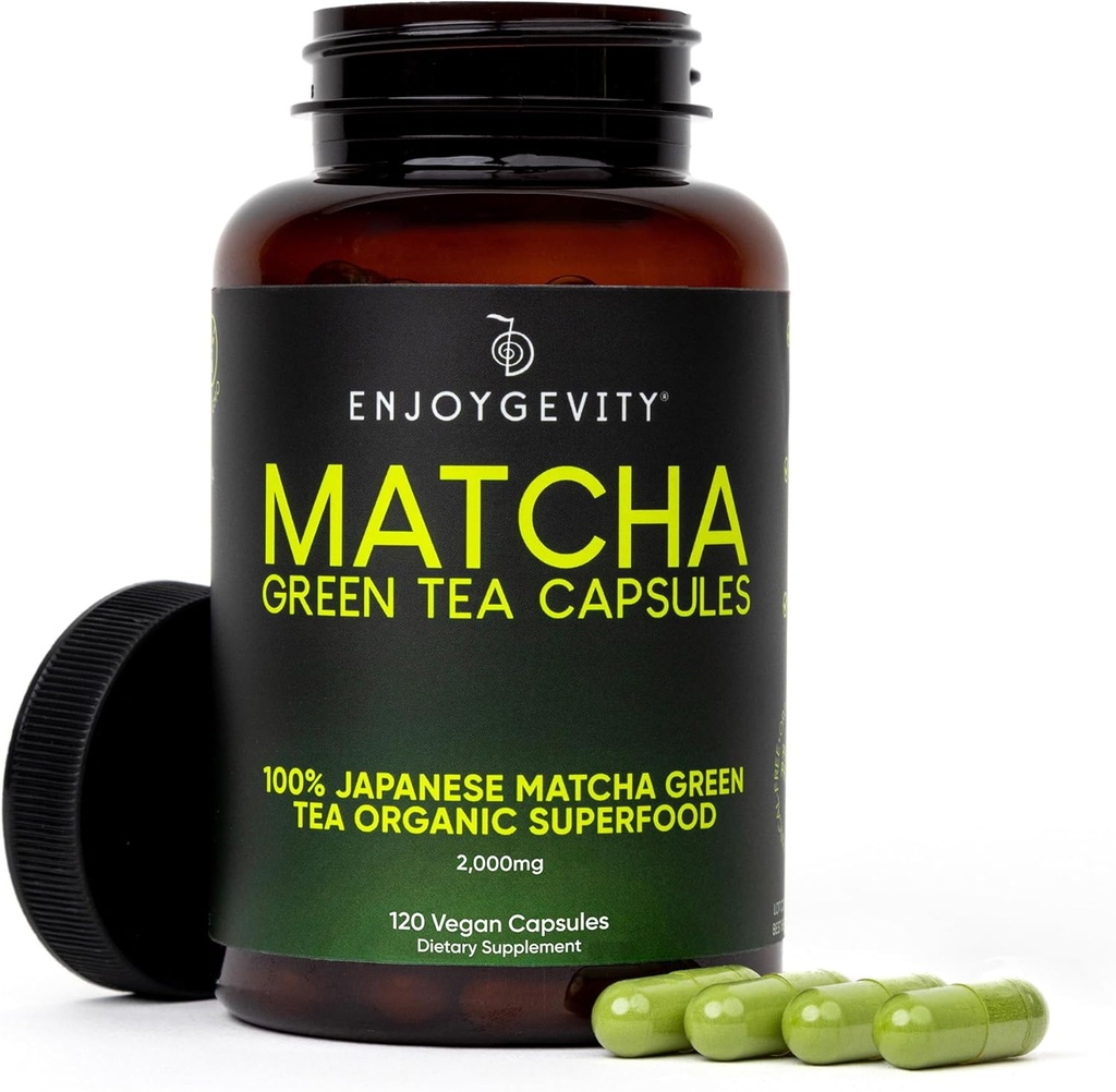 Βιολογικό Μάτσα Πράσινο Τσάι Κάψουλες - Natural Energy Boost - Clean Gradual Caffeine - Ιαπωνικό Μάτσα Πράσινο Τσάι Χάπια - 100% Φυσικό Αντιοξειδωτικό - Χαλαρωτικό και Χαλαρωτικό - 120 Καθημερινές κάψουλες - 2.000/mg