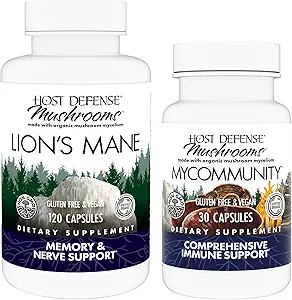Host Defense Sche with Lion's Mane Capsules, 120 Count & MyCommunity Capsules, 30 Count - Support Brain Health, Memory & Focus - Support Immune Health with 17 Tür Mushroom Mix*