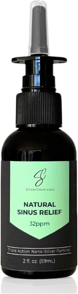 Sinus Relief Spray w/Colloidal Silver - Φυσικό Αλλεργία Symptom Relief - Μόλυνση - Ανακουφιστική Συμφόρηση - Λεπτή Μούκος - Ρινική Αποσυμφορητικό - Ξεπλένετε & Καθαρίστε τους Σινούς - Μόνο 2 Συστατικά - 2 ουγγιές