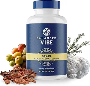 Dengeli Vibe Brain Formula | Organik Plant-Based Nootropic for Focus, Clarity & Memory | Organik Lion's Mane, Ginkgo, Bacopa, Rhodiola, Gotu Kola | Vegan Capsules | 30 Day Supply