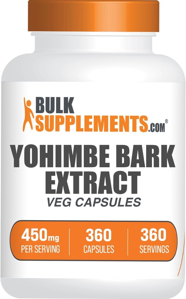 BulkSupplements.com Yohimbe Extract Capsules - Yohimbe Bark Ekstraksiyon, Yohimbe Supplements, Herbal Supplement - Gluten Free, 1 Veg Capsule per Service, 360 Capsules (Pack of 1)