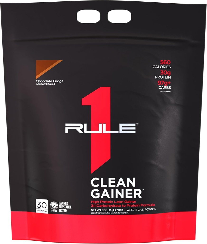 Κανόνας 1 Καθαρός Κεραυνός - High-Protein Lean Gain Formula με 560 θερμίδες, 30g της πρωτεΐνης Full-Spectrum, Πάνω από 90g υδατάνθρακες, κάτω από 6g λίπους (30 σερβίροντας, σοκολάτα Fudge)