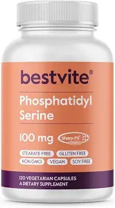 BESTVITE Phosphatidylserine 100 mg per Capsule (240 Vejetaryen Capsules) (120x2) Sharp-PS® Green - Patentli ve Klinik Olarak Test Edildi - Stearate Free - Soy Free - GMOten Free - Vegan - Non GMO