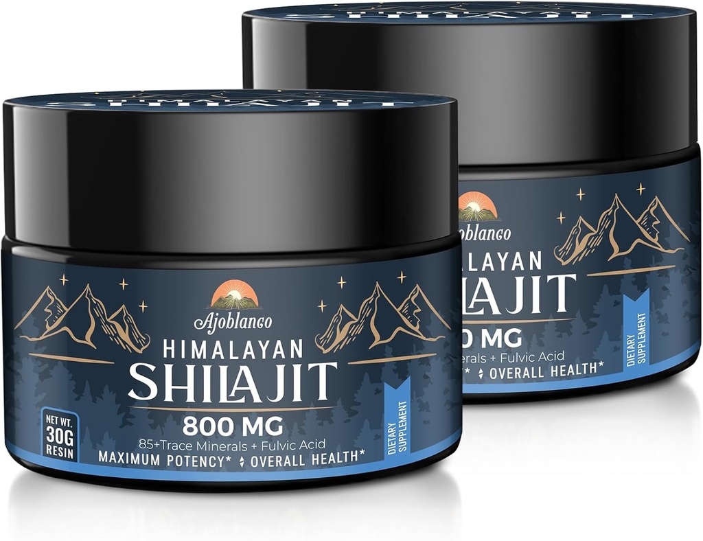 Ajoblanco 800 Mg Himalayan Shilajit Resin, Shilajit Pure Himalayan Organic, Shilajit συμπλήρωμα με καθαρότητα, υψηλή δοσολογία & δύναμη για την ενέργεια, δύναμη & ασυλία, άνδρες & γυναίκες, 30 γραμμάρια, πακέτο των 2