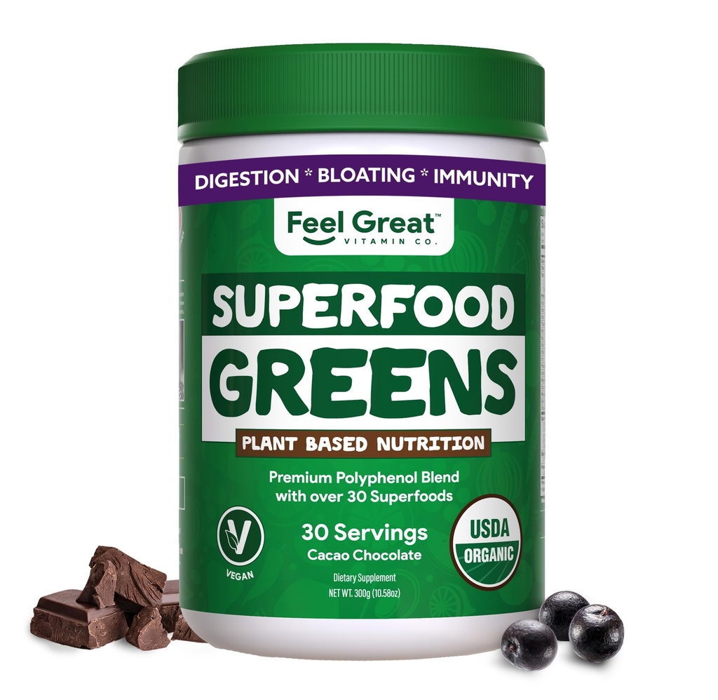 Feel Great Organic Superfood Greens Powder - Σοκολάτα κακάο 