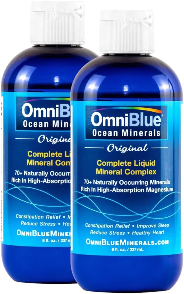 OmniBlue Ocean Minerals - 70+ Trace Minerals & Liquid Magnesium - Κάλιο, Χλωριούχο- Χαμηλό Νάτριο - Φυσική υποστήριξη για τον ύπνο, την πέψη, την κανονικότητα, την ενυδάτωση & την ηλεκτρολυτική ισορροπία (2-πακέτο 8oz)