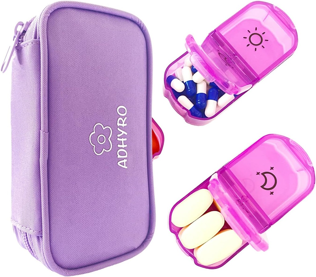 Pill Organizer 2 Times a Day, Large AM/PM Weekly Pill Box 7 Day Pill Case with writable Etiketler and Privacy Protection Light-Purple lips Bag to Hold Supplements, Vitamins and Fish Oils