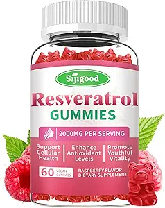 2000mg Organic Resveratrol Gummies for Women - Sugar Free Resveratrol-Nutritional-Supplements for Antioxidant Support, Cellular Health, Immunity, Brain & Energy, Raspberry Flavor, 60 Count