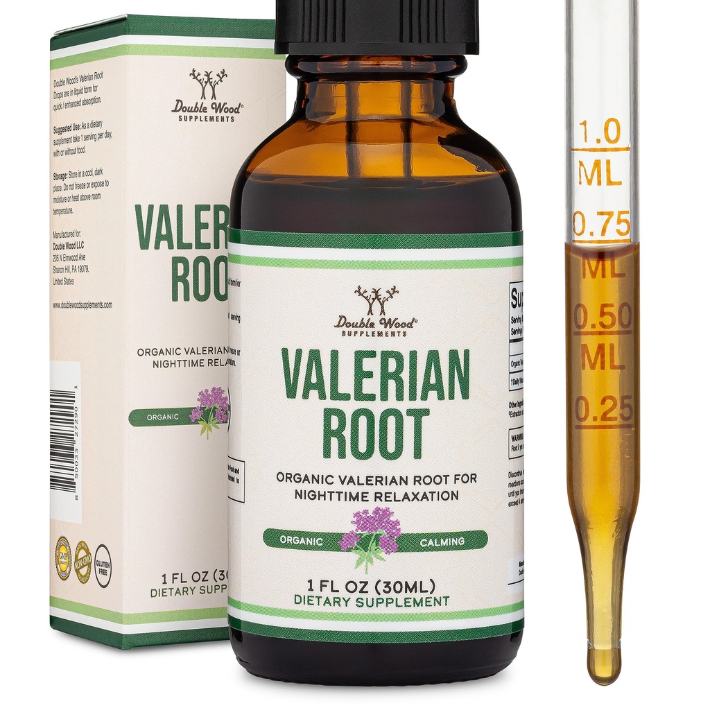 Valerian Root Drops for Sleep - Organik Valerian Root Tincture Extract 168 mg - 1 FL OZ, 30 Hizmet (Better Absorbed Than Capsules, Advanceds Valerian Root Tea) for Relaxation and Calm by Double Wood