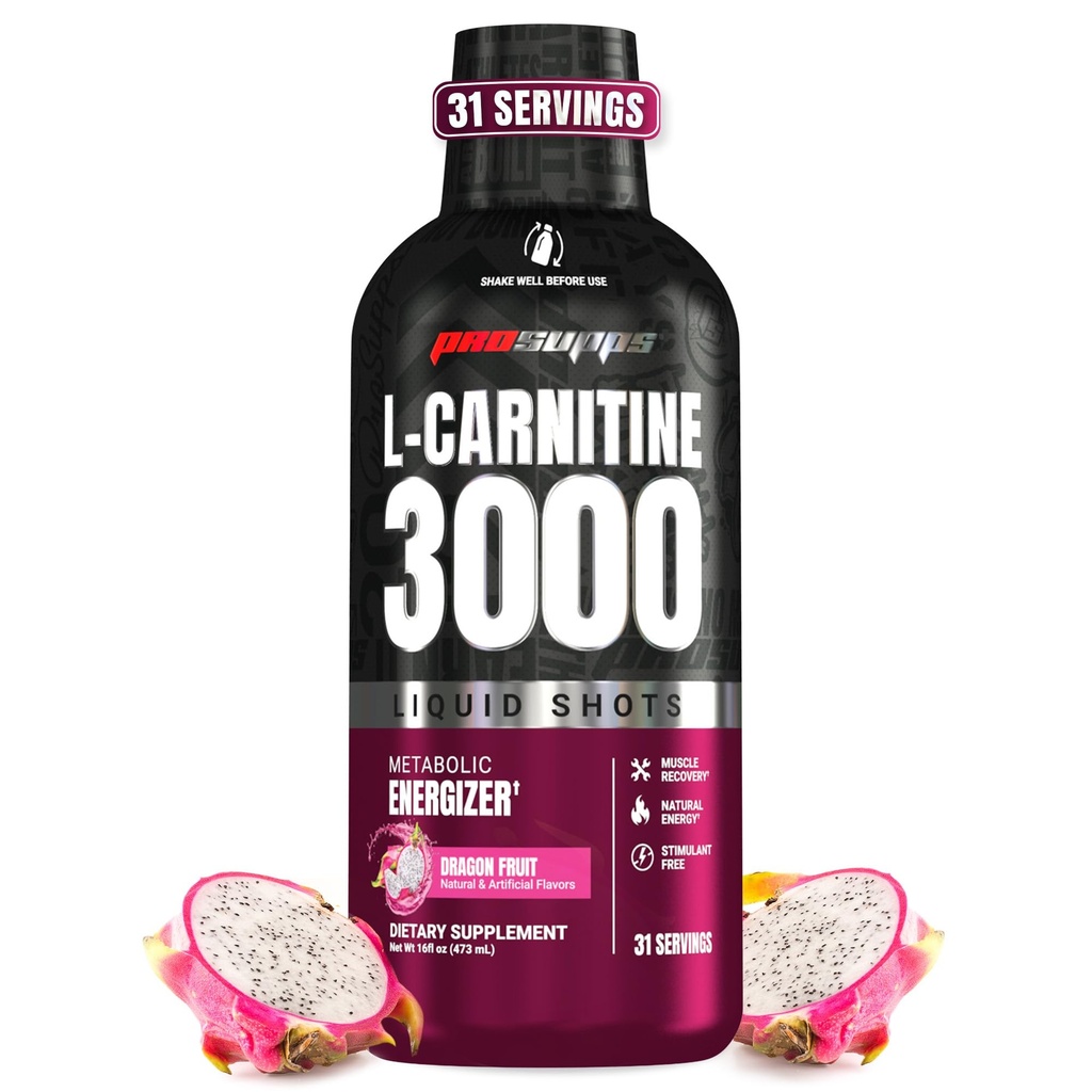 PROSUPPS L-Carnitine Liquid 3000, Erkekler ve Kadınlar için Stimulant-Free Liquid Shots - Energy, Performance & Muscle Recovery - No Sugar, No Carbs - 31 Hizmet, Dragon Fruit