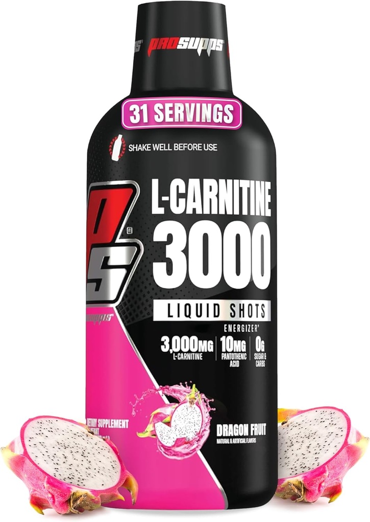 PROSUPPS L-Carnitine Liquid 3000, Simulant-free Liquid Shots for Men & Women - Καθαρισμός Ποτό προπόνησης για την ενέργεια, την απόδοση και την αποκατάσταση των μυών - Χωρίς ζάχαρη, χωρίς υδατάνθρακες - 31 Σερβιέτες, φρούτα δράκου