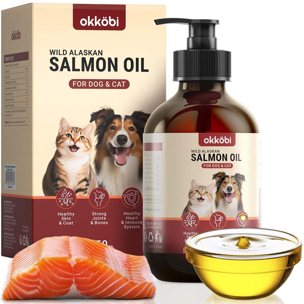 Wild Alaskan Salmon Oil for Dogs & Cats - Pure Fish Oil for Dogs with Omega 3, EPA & DHA Supplements for Skin & Coat, Heart & Immune System, Joint and Brain Support - 8.5 oz