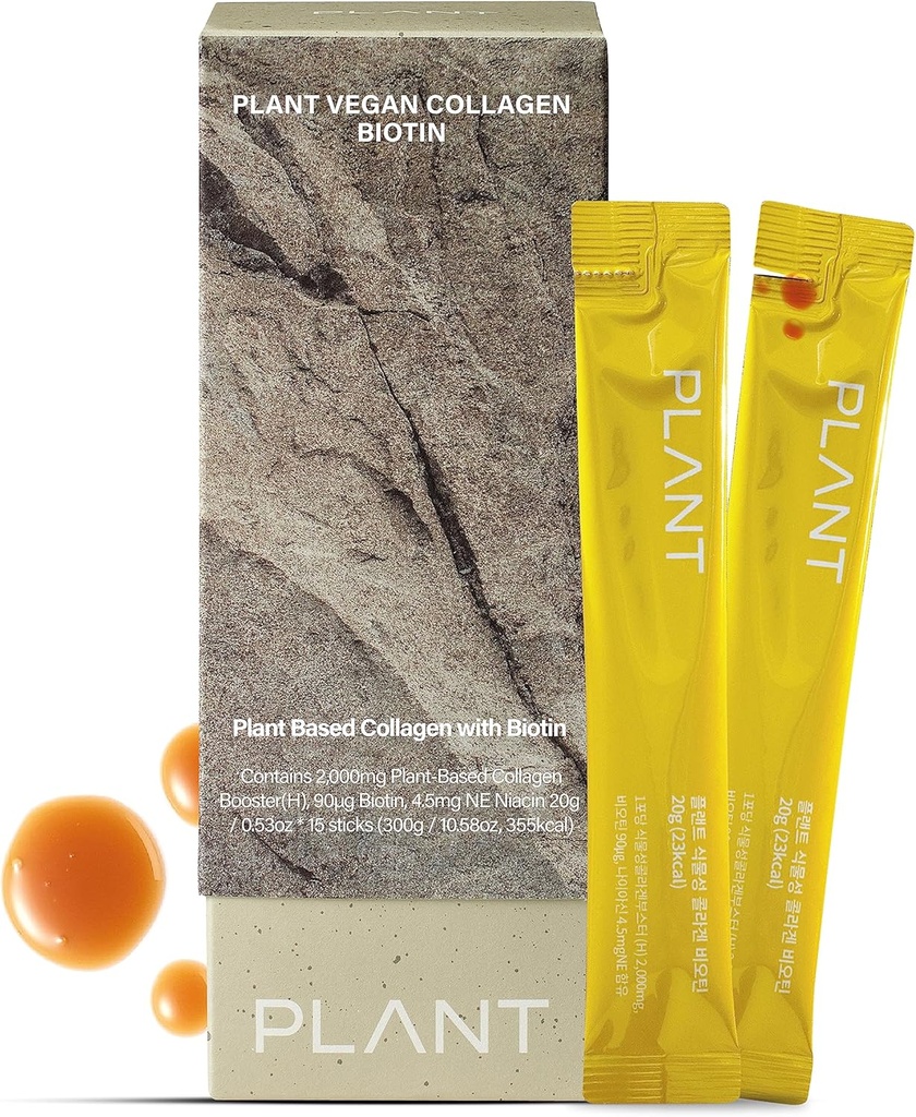 Vegan Collagen with Biotin (15 Sticks) - Plant-Based Collagen Supplement Liquid, Low-Molecular Collagen.. Koreli Skincare. Limon Flavored.