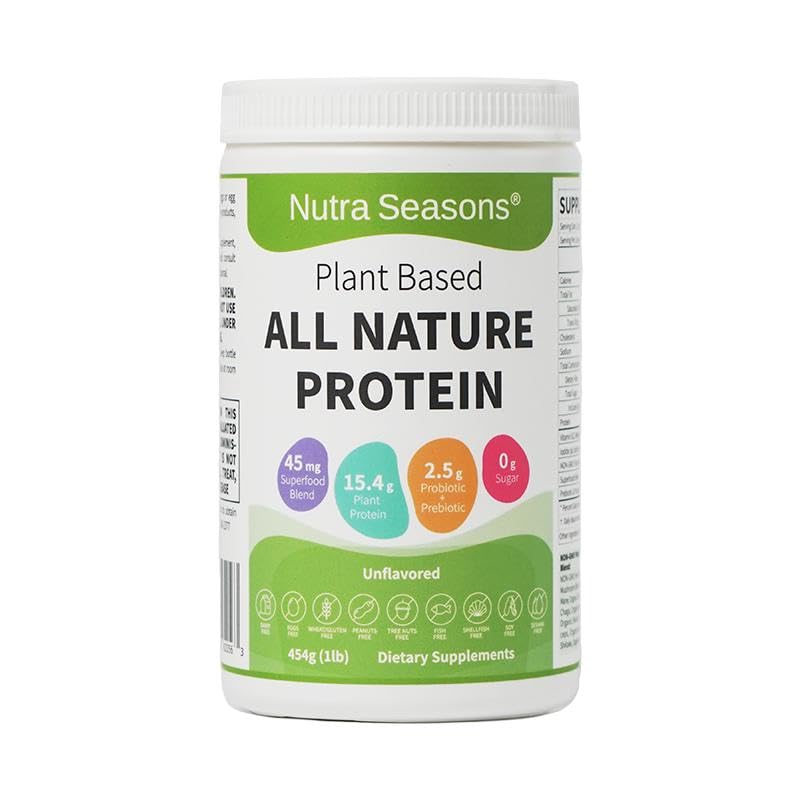 Nutra Seasons’ Plant Based All Nature Protein Powder with Mushroom Blend, Superfood Blend, Prebiotic & Probiotic Blend, Vitamin B12, and Iodide, Tasty and Great for Energy, Gut Health, Daily Vitality