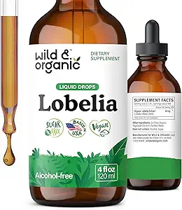 Wild & Organic Lobelia Tincture - Lung Detox ve Cleanse - Sıvı Lobelia Herb Supplement - Vegan, Sugar & Alkol Özgür Broşür Ekstraları - 4 fl oz