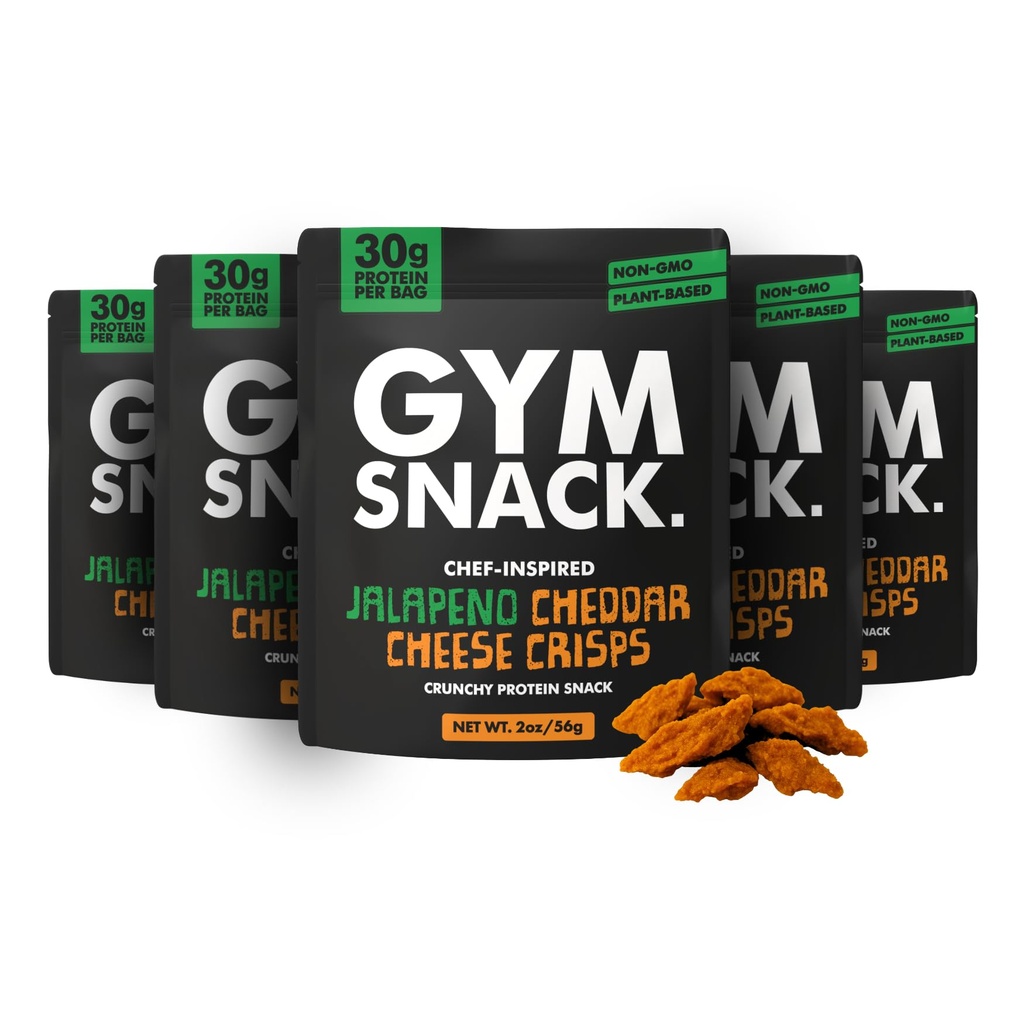 Gym Snack Jalapeño Cheddar Cheeze Protein Crisps (5 Pack, 2 oz Bags) – 30g Protein, High Protein Plant-Based Crunchy Snack Made from Pea Protein, Low Carb, Gluten Free, Vegan & Keto Friendly