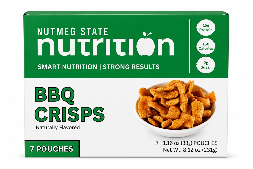 Nutmeg State Nutrition - High Protein Crisps, Protein Chips, 15g Protein, 150 Calories, 2g Sugar, Diet Snacks, Keto, 7 Servings Per Box (1 Box, Barbecue)