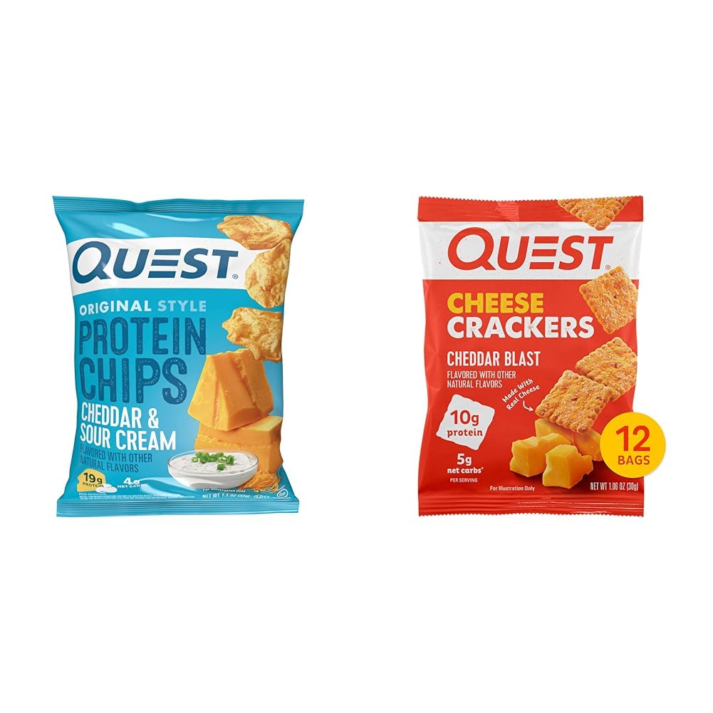 Quest Protein Chips, Cheddar & Sour Cream (Pack of 12) and Quest Cheese Crackers, Cheddar Blast (12 Count)