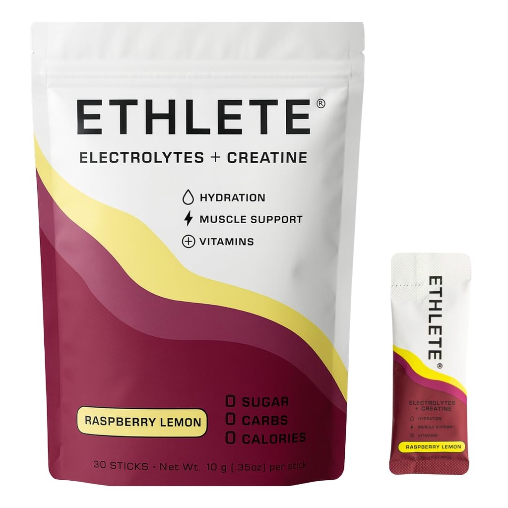 Electrolytes + Vitamins + Creatine, Powder, (3-Flavors), 5g Creatine Monohydrate, with Electrolytes, Vitamins B6, B12 & C (Raspberry Lemon)
