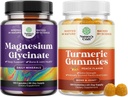 Pure Magnezyum Glycinate 400 mg Per Mood Sleep ve Relaxation ve Turmeric Gummies for Yetişkinler Peach Flavor - Ekstra Güçlü Ortak Destek