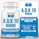 ADK 10 - ADK Vitamin Supplement - 90 Capsules - Maximum Potency Vitamin A, D3 10,000 IU & K2 (MK-7) for Healthy Bone, Heart & Immune Support - Non-GMO, Gluten Free(3-Month Supply)