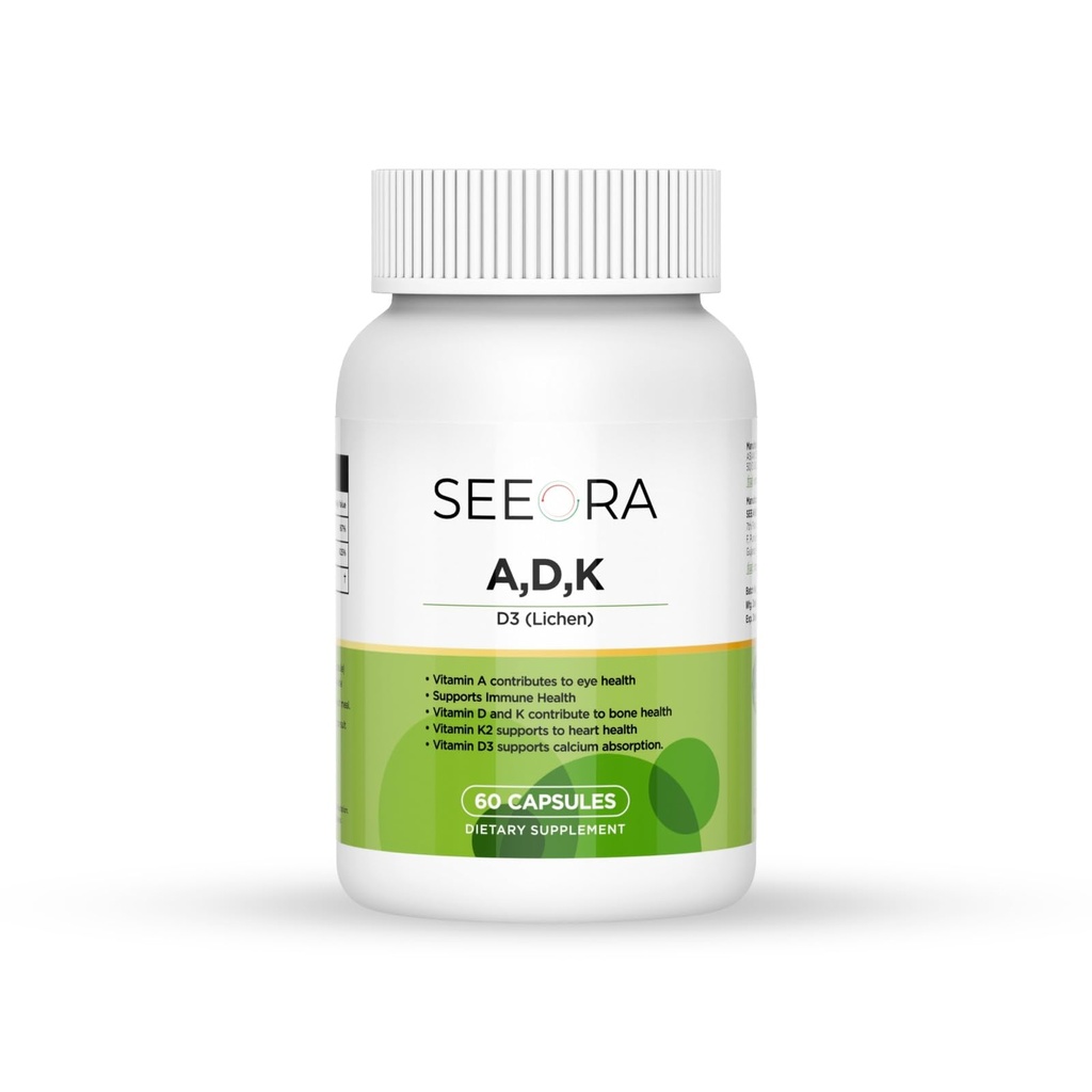Vitamin ADK Supplement High Potency Vitamins A, D3 & K2 | Supports Bone, Heart & Immune Health | 60 Capsules, 2-Month Supply | Gluten-Free, Dairy-Free, Non-GMO