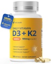 Vitamin D3 K2 Supplement 5000 IU & MK-7 100mcg with Sunflower Seed Oil, High Absorption Softgels for Bone, Immune & Heart Health, Soy-Free, Non-GMO 120 Servings for Adults & Seniors