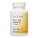 Alaya Naturals Vitamin D3 K2 Supplement – 5000 IU D3, 50 mcg K1, 15 mcg K2 MK-7 – High Absorption Capsules for Bone & Immune Support, Non-GMO, Vegetarian Capsules 60 Count