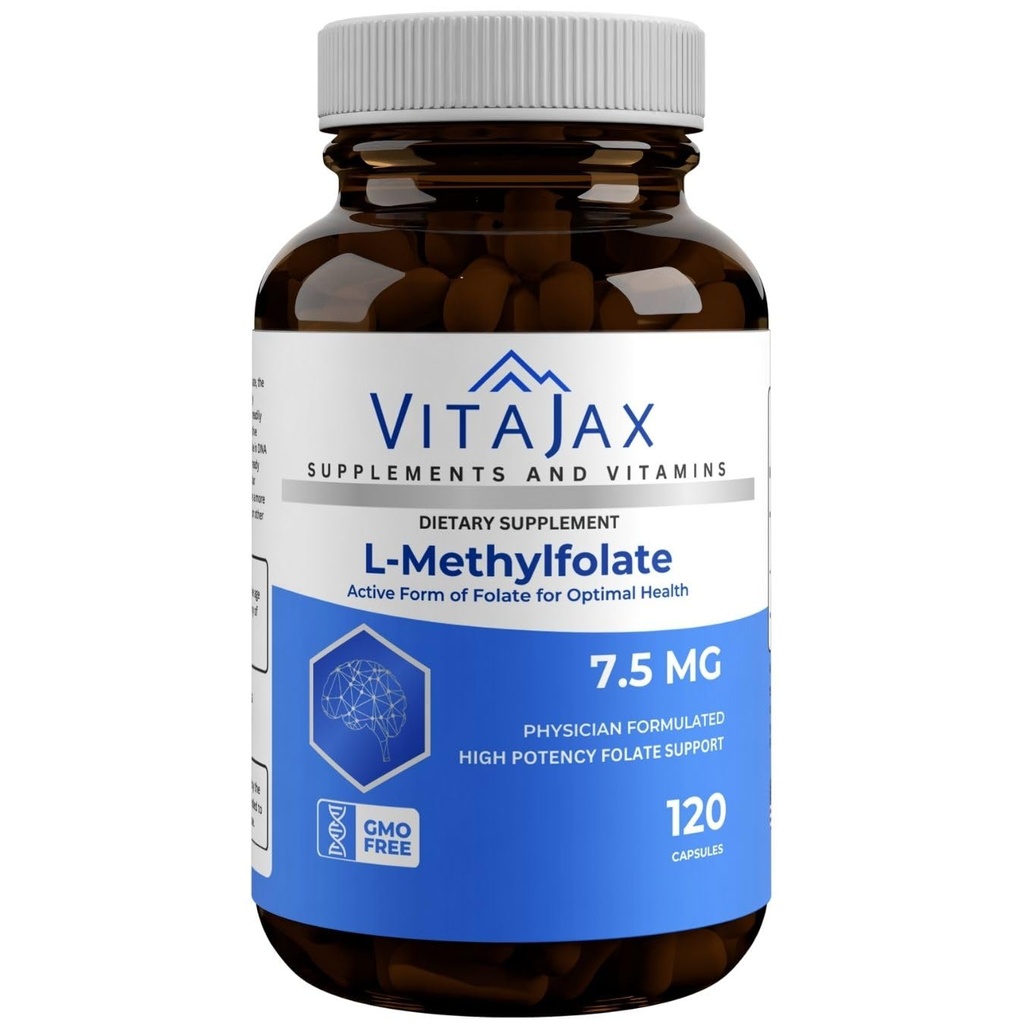 L Methylfolate 7.5 mg | 120 Caps | Value Pack | Max Potency | Active Folate | Gluten Free | Methyl Folate 5-MTHF | No Filler Doctor Designed and Formulated