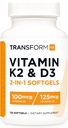 Dönüştürme Vitamin K2 (MK7) (10006) + Vitamin D3 (5000 IU) 120 Softgels - Gluten Free and Non-GMOMOMO