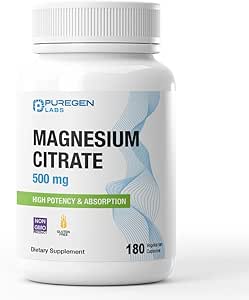 Magnezyum Citrate 500 mg | Yüksek Potency Elemental Magnezyum | Total 180 Veggie Caps, Superior Abors, Non-GMO, NO Gluten ve Süt, Destekler Kas, Ortak ve Kalp Sağlığı